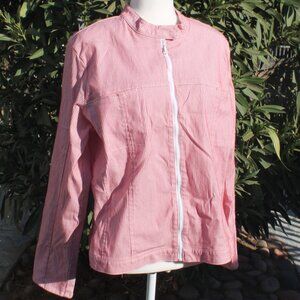 Kathy Ireland Jacket Woman Size XL Red White Stripe Full Zip Pocket Light Weight